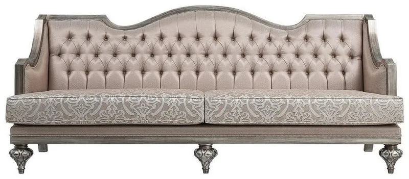 Casa Padrino Luxus Barock Wohnzimmer Sofa Rosa / Silber - Handgefertigtes Massivholz Sofa mit elegantem Muster und dekorativen Kissen - Wohnzimmer Möbel im Barockstil