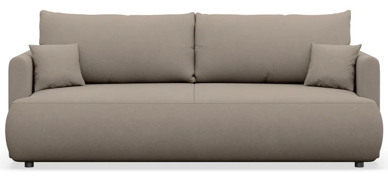 Dreisitziges ausklappbares Sofa Ovo Mini mit Stauraum, hellbeiger Chenille-Stoff, pflegeleicht