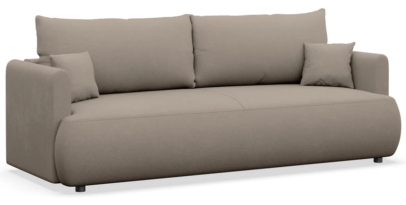 Dreisitziges ausklappbares Sofa Ovo Mini mit Stauraum, hellbeiger Chenille-Stoff, pflegeleicht