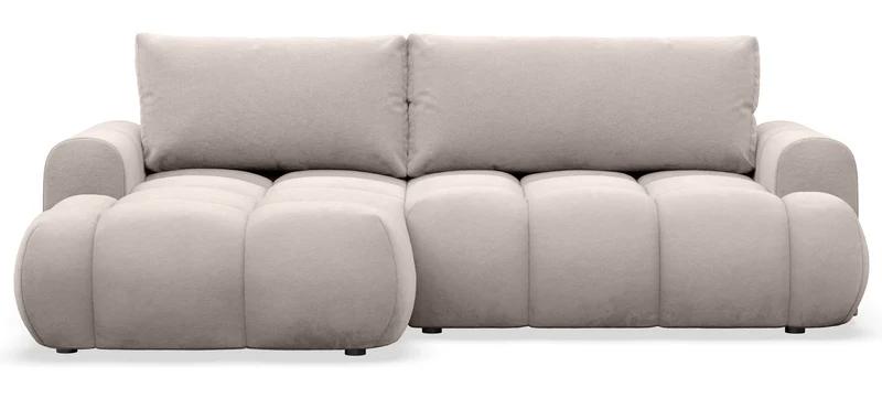 Ecksofa mit Schlaffunktion Ombo Mini, L-förmig, linksseitig, mit Stauraum, grau-beiger hydrophober Samt