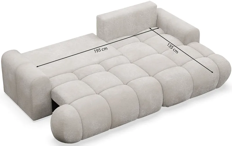 Ecksofa mit Schlaffunktion Ombo Mini, L-förmig, linksseitig, mit Stauraum, grau-beiger Bouclé-Stoff