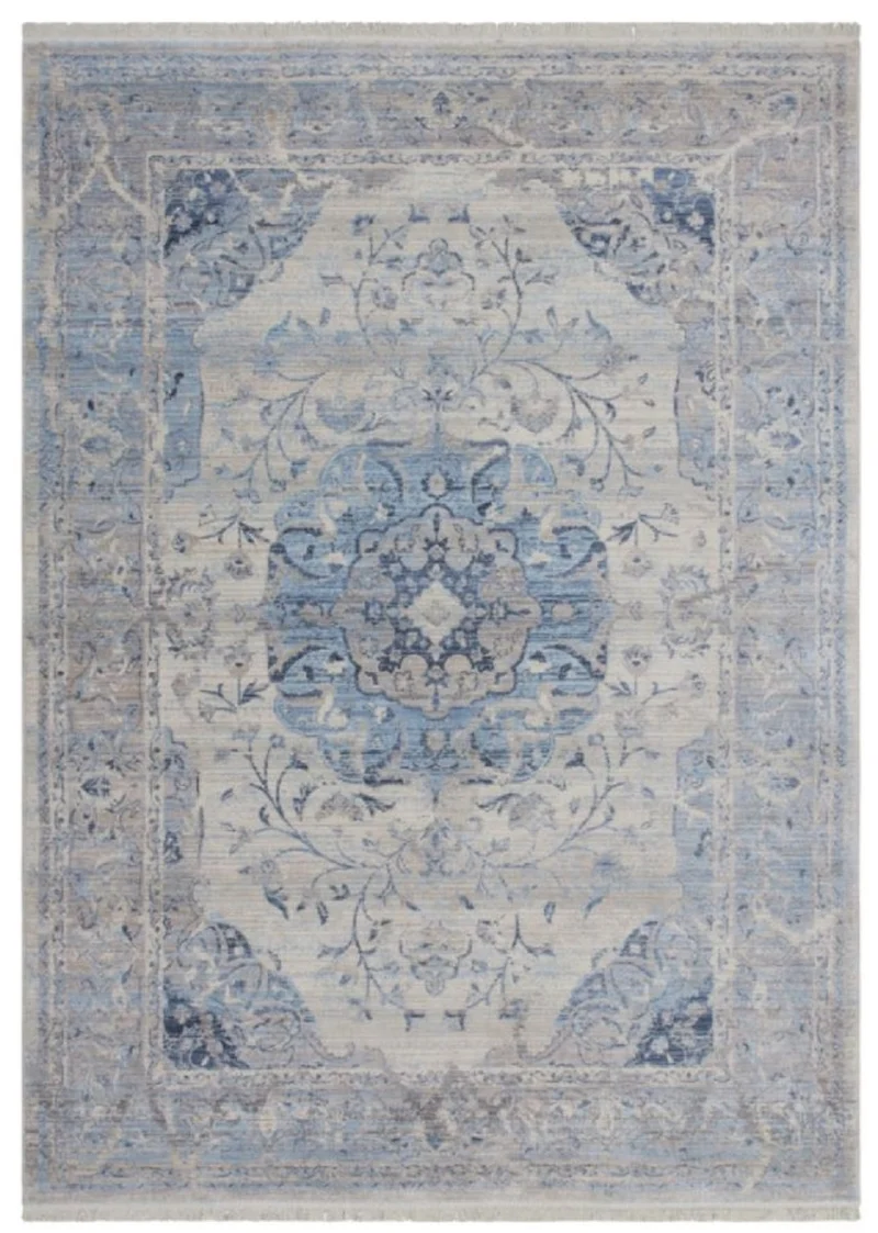Casa Padrino Vintage Teppich Blau / Grau - Verschiedene Größen - Rechteckiger Wohnzimmer Teppich - Deko Accessoires