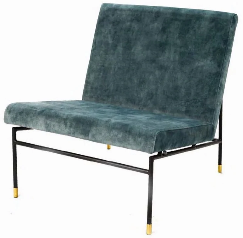 Casa Padrino Luxus Lounge Sessel Blau / Schwarz / Messingfarben 62 x 70 x H. 74 cm - Wohnzimmer Sessel - Hotel Sessel - Luxus Möbel