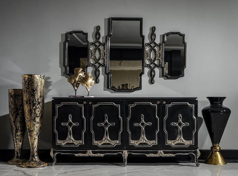 Casa Padrino Luxus Barock Spiegel Schwarz / Gold - Prunkvoller handgefertigter Wandspiegel im Barockstil - Antik Stil Garderoben Spiegel - Wohnzimmer Spiegel - Barock Möbel