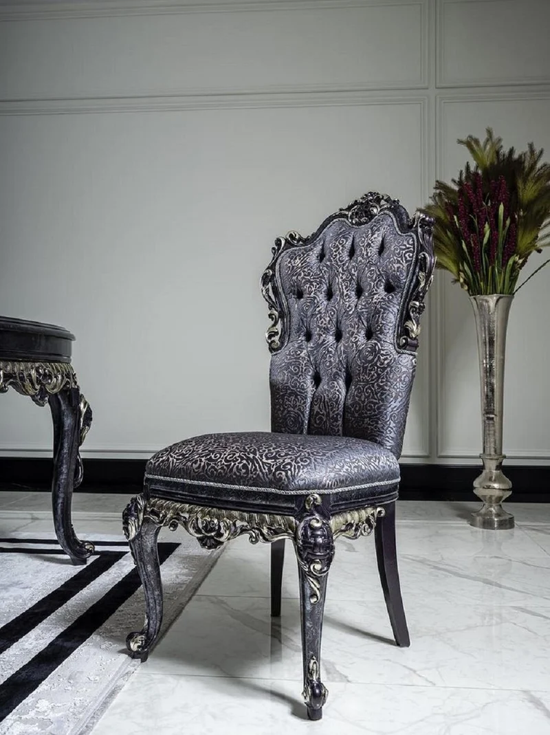 Casa Padrino Luxus Barock Esszimmerstuhl Set Blau / Gold - Handgefertigtes Küchen Stühle 6er Set - Barock Esszimmer Möbel - Edel & Prunkvoll