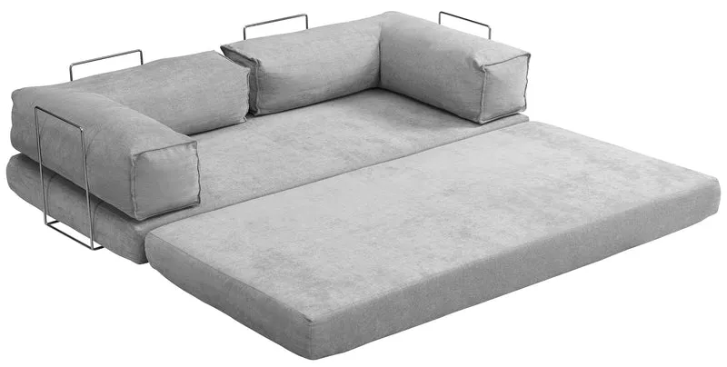 Zweisitziges Schlafsofa Semassy in Hellgrau, pflegeleichter Chenille mit Metallrahmen