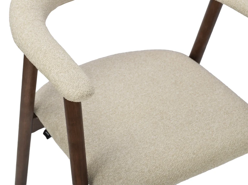 Holzstuhl für das Esszimmer Depenne mit Bouclé-Stoff in Beige/Nussbaum