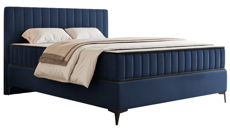Kontinentalbett 140x200 cm Mufasso mit Stauraum, marineblauer Velours, wasserabweisend