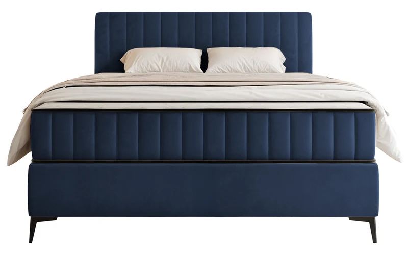Kontinentalbett 140x200 cm Mufasso mit Stauraum, marineblauer Velours, wasserabweisend