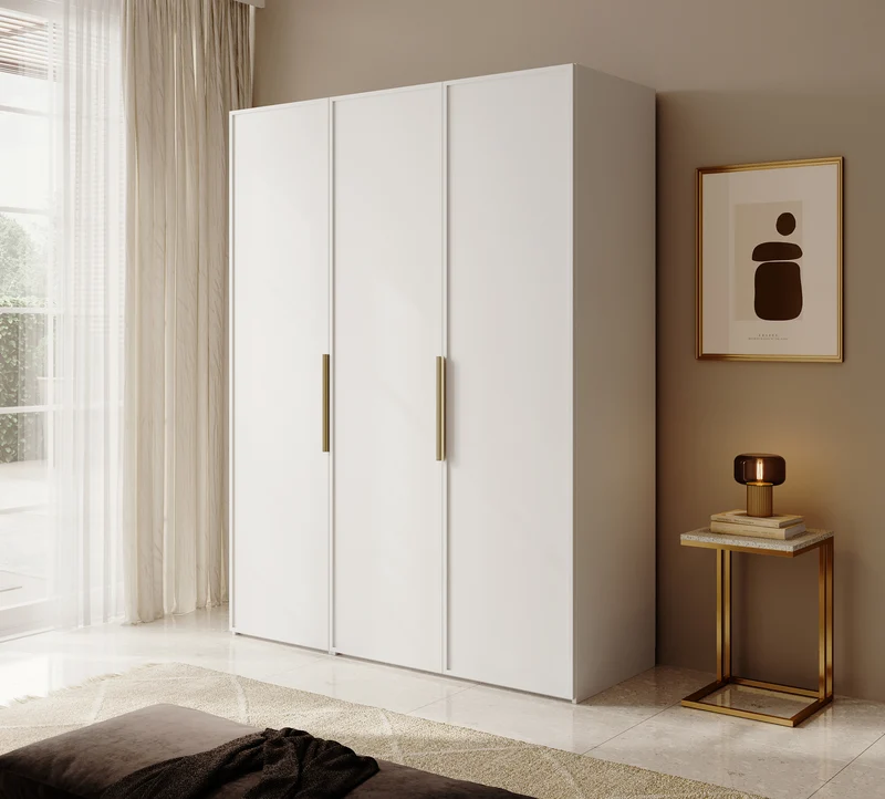 Drehtürenschrank Frame mit Kleiderstange, Regalen und Container 150 cm Weiß