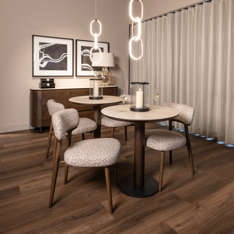 Richmond Bistro-Tisch Ritz rund 75 cm Travertin-Keramik Eichenfurnier