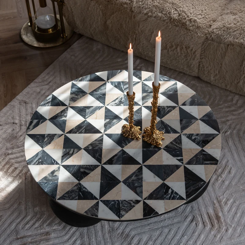 Richmond Beistelltisch Tempus gold – Marmor & Glas, Sanduhr-Design