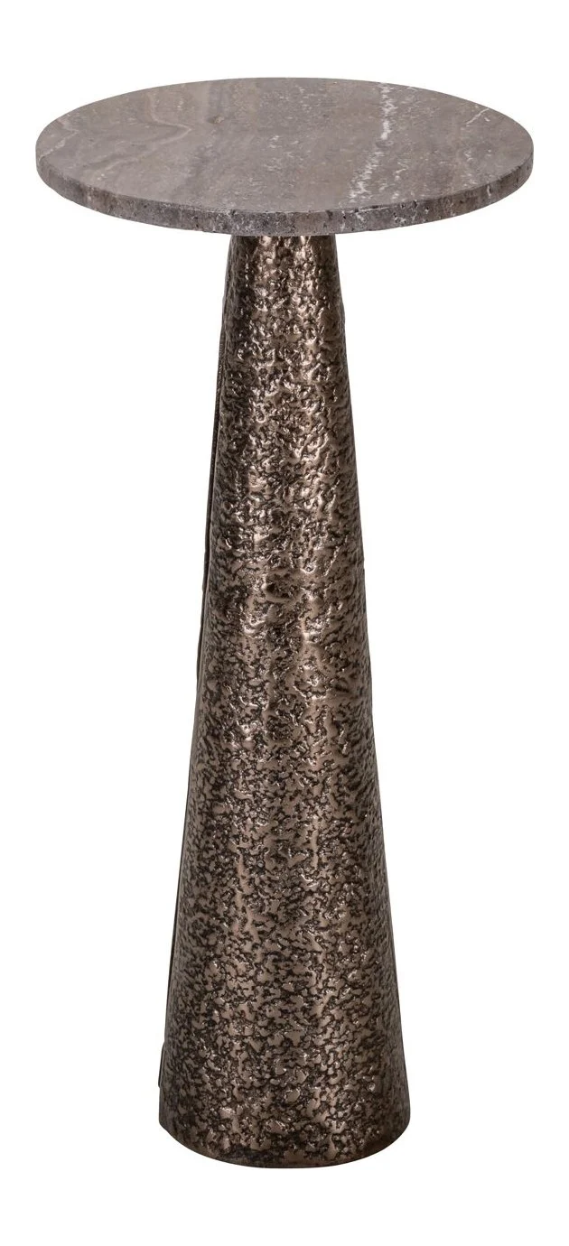 Beistelltisch Eldora rund, Bronze mit Travertin-Platte, Ø30 cm