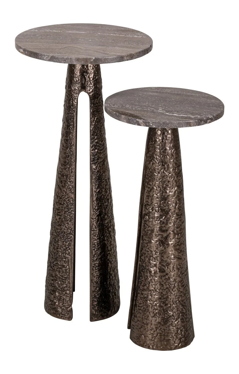 Beistelltisch Eldora rund, Bronze mit Travertin-Platte, Ø30 cm