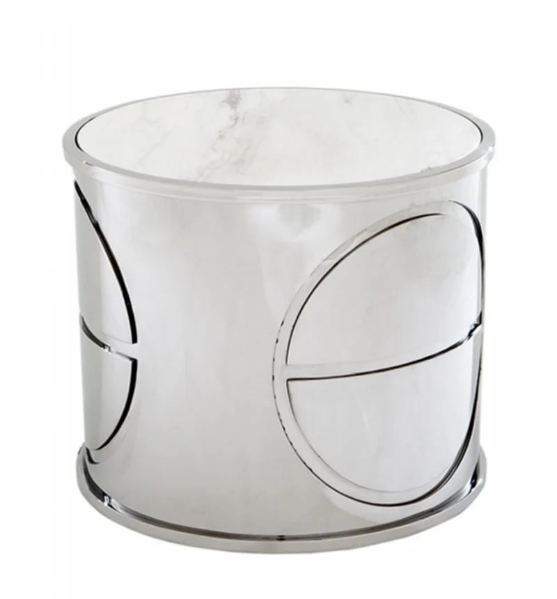 Casa Padrino Luxus Art Deco Designer Beistelltisch, polierter Edelstahl mit weißer Marmorplatte, 60 x H. 50 cm