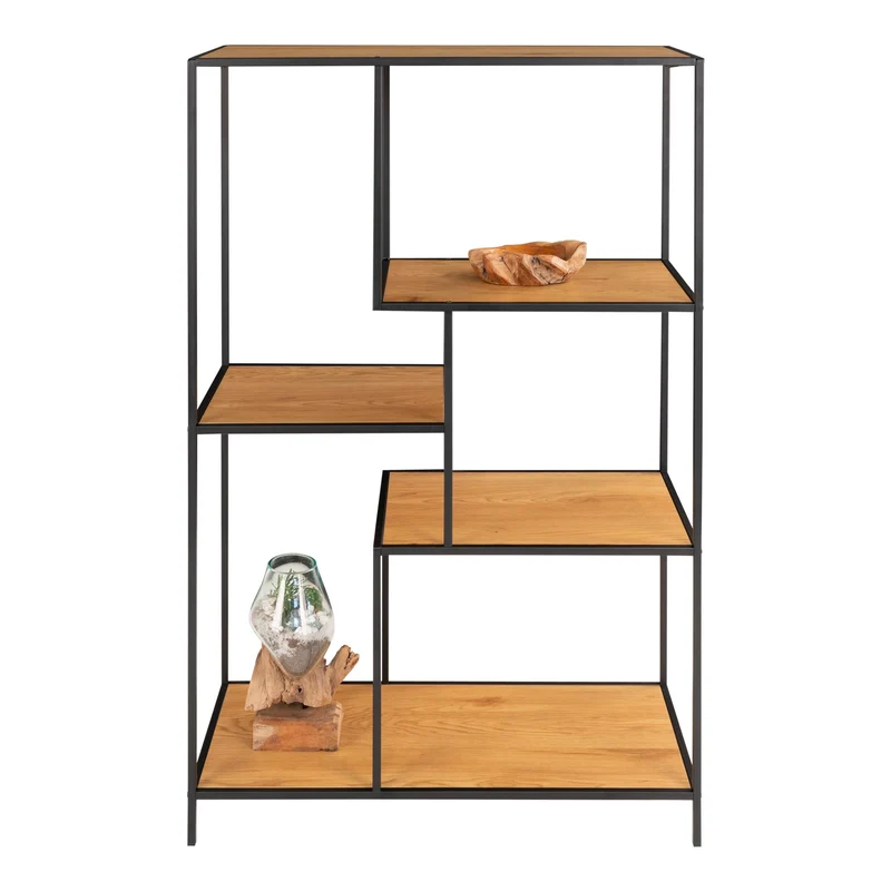 Modernes Regal LEVEN schwarz + Eichelook ca.36x80x120 cm Retro-Design