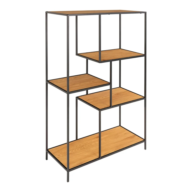 Modernes Regal LEVEN schwarz + Eichelook ca.36x80x120 cm Retro-Design