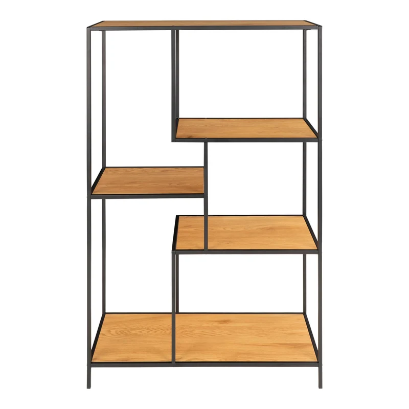Modernes Regal LEVEN schwarz + Eichelook ca.36x80x120 cm Retro-Design