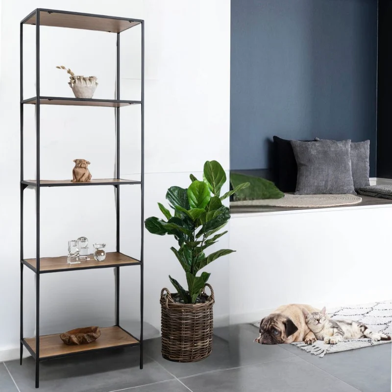 Modernes Regal LEVEN 170cm schwarz + 5 Eichelook Regalböden