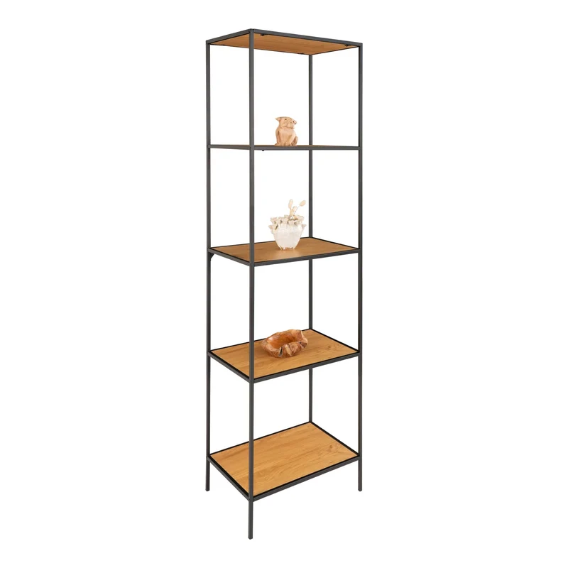 Modernes Regal LEVEN 170cm schwarz + 5 Eichelook Regalböden