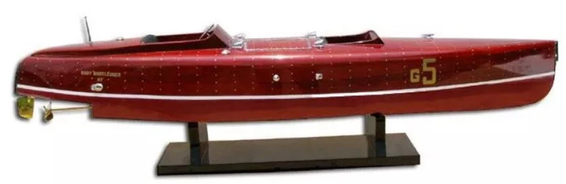 Casa Padrino Luxus Deko Speedboot Baby Bootlegger mit Massivholz Ständer Rot / Weiß 90 x 30 x H. 20 cm - Handgefertigtes Deko Boot - Holzboot - Modellboot - Rennboot - Luxus Deko Accessoires