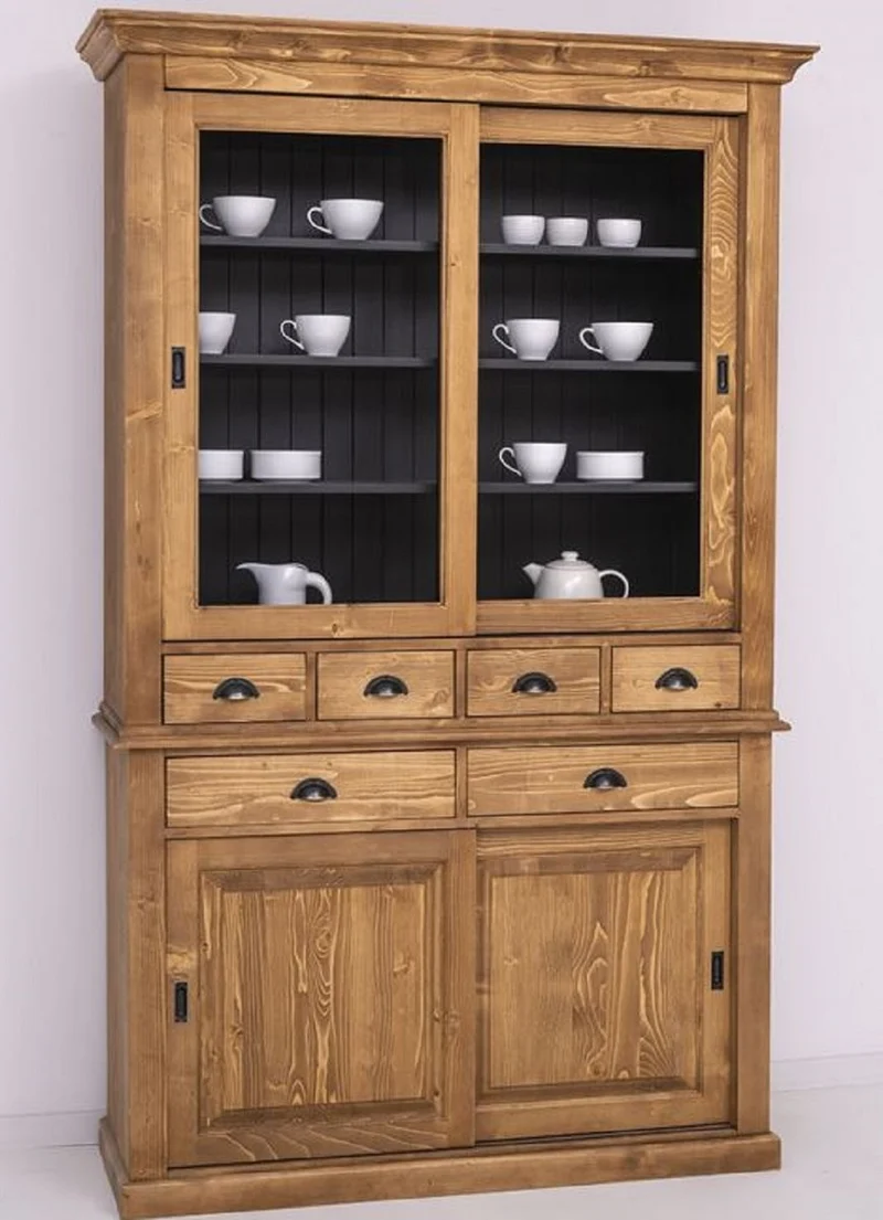 Casa Padrino Landhausstil Esszimmerschrank Braun / schwarz 142 x 48 x H. 225 cm - Massivholz Küchenschrank - Landhausstil Esszimmer Möbel