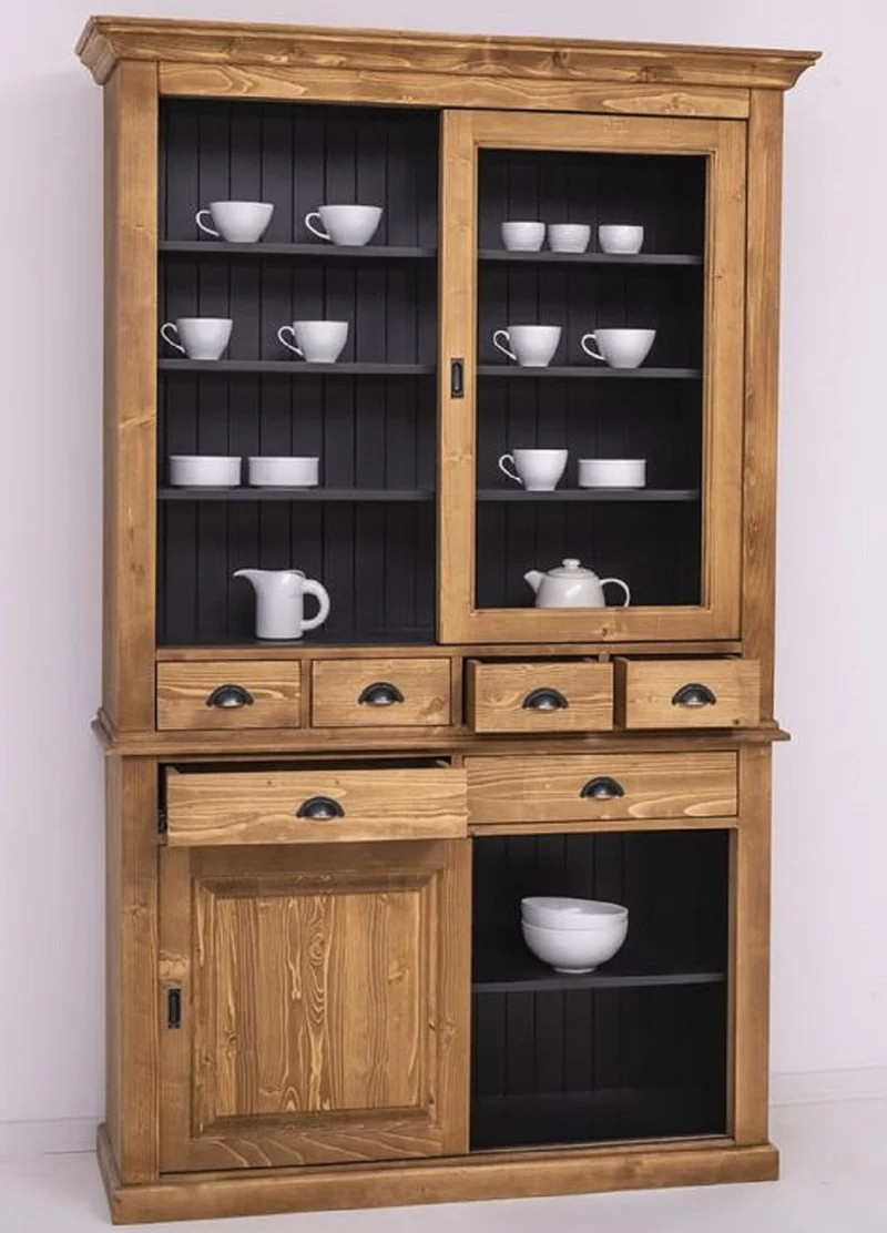 Casa Padrino Landhausstil Esszimmerschrank Braun / schwarz 142 x 48 x H. 225 cm - Massivholz Küchenschrank - Landhausstil Esszimmer Möbel