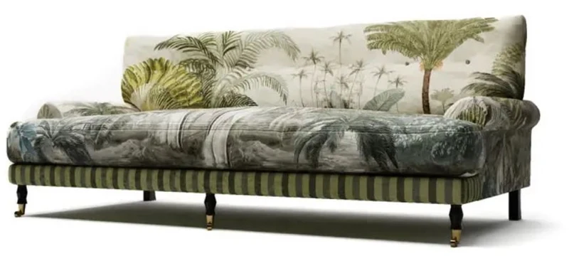 Casa Padrino Luxus Samt Sofa Grün / Mehrfarbig / Schwarz / Messing 200 x 100 x H. 87 cm - Wohnzimmer Sofa - Hotel Sofa - Wohnzimmer Möbel - Hotel Möbel - Luxus Möbel - Wohnzimmer Einrichtung