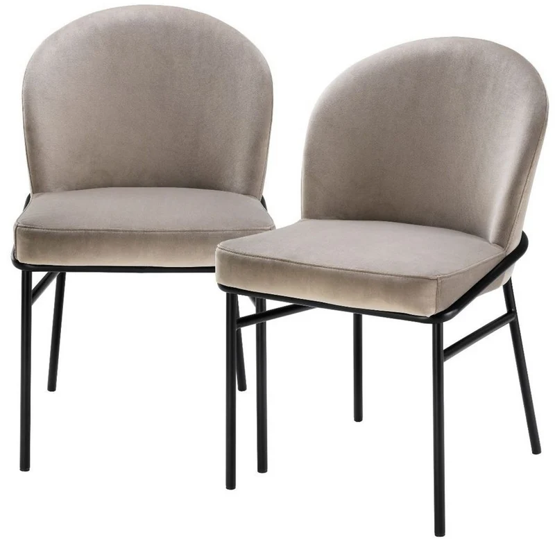 Casa Padrino Luxus Esszimmerstühle Greige / Schwarz 49 x 56 x H. 82 cm - Küchenstühle mit edlem Samtstoff - Esszimmer Set