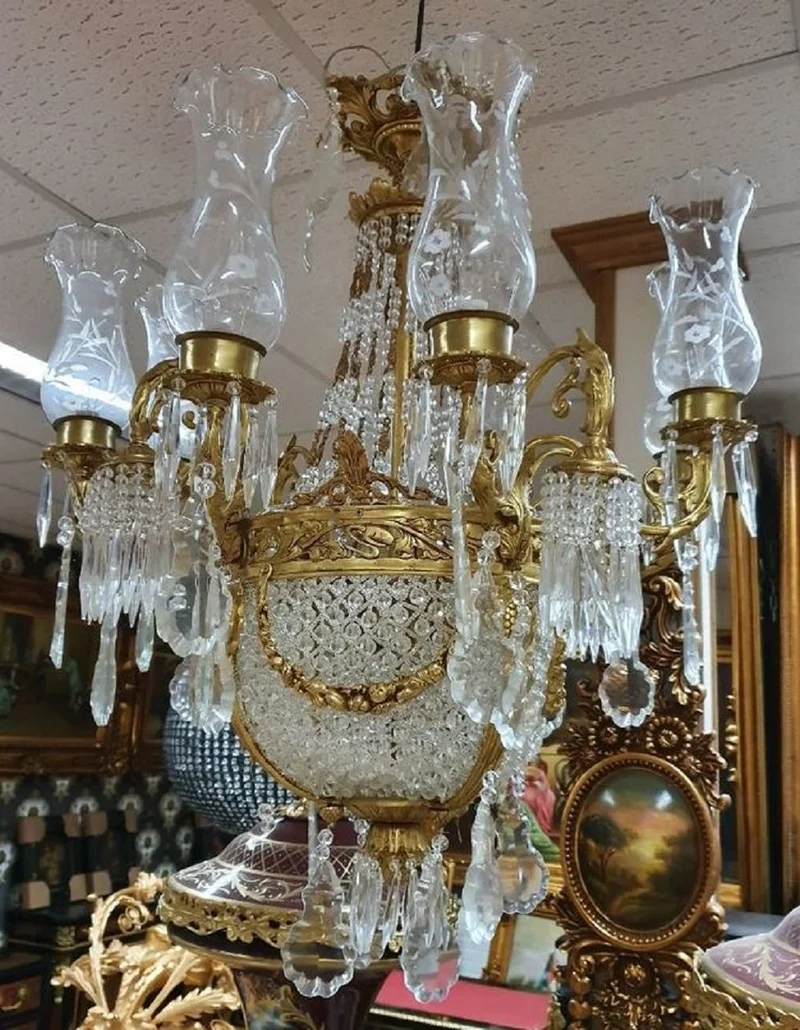 Casa Padrino Luxus Barock Kristall Kronleuchter Gold Ø 90 x H. 100 cm - Prunkvoller Kronleuchter im Barockstil - Barock Kristall Leuchten
