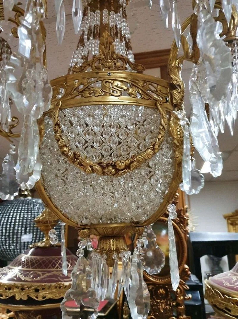 Casa Padrino Luxus Barock Kristall Kronleuchter Gold Ø 90 x H. 100 cm - Prunkvoller Kronleuchter im Barockstil - Barock Kristall Leuchten