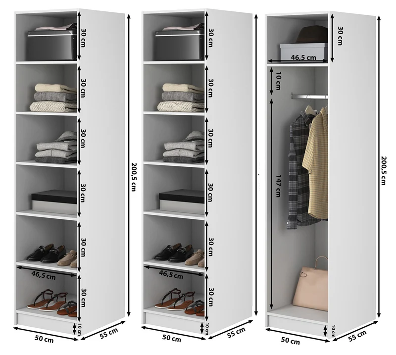 Drehtürenschrank Frame mit Kleiderstange und Regalen 150 cm Schwarz