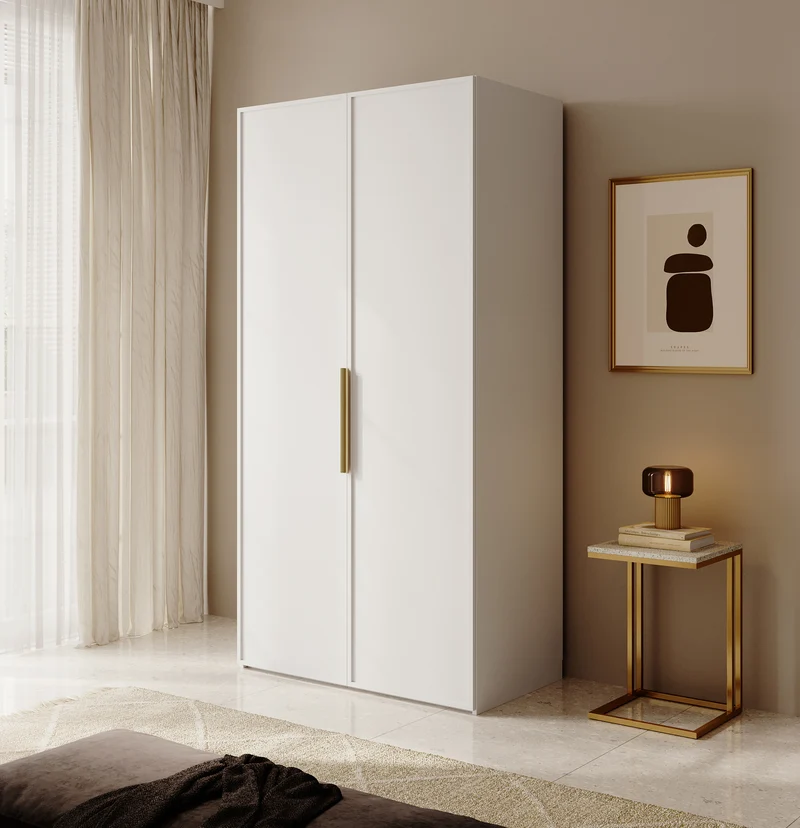Zweiflügeliger Rahmenkleiderschrank mit 100 cm Kleiderstange Weiß