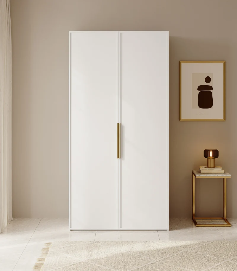 Zweiflügeliger Rahmenkleiderschrank mit 100 cm Kleiderstange Weiß