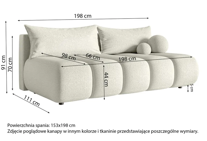 Dreisitziges Sofa Dandelino Mini mit Schlaffunktion, hellbeige Chenille