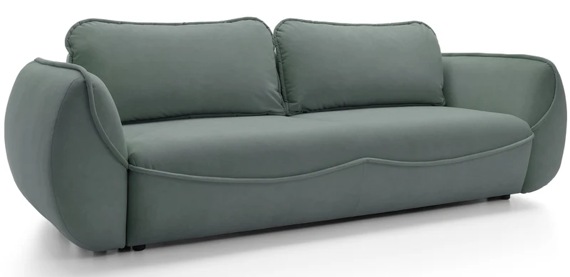 Drei-Sitzer-Schlafsofa Cutie mit Stauraum, Salbeigrüner Velours, pflegeleicht