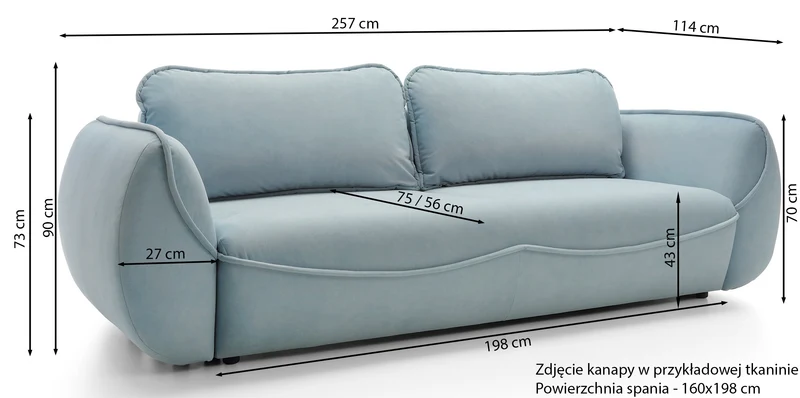 Dreisitziges ausklappbares Sofa Cutie mit Stauraum, hellblauer Samt, pflegeleicht