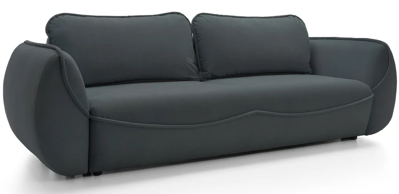 Dreisitziges Schlafsofa Cutie mit Stauraum, Graphit, Velours, pflegeleicht