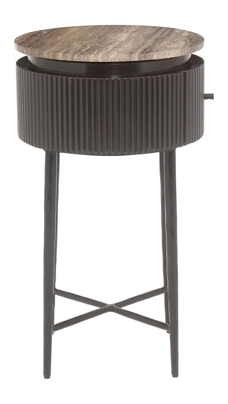 Beistelltisch Russo mit Travertin & Messing-Optik, ash brown –