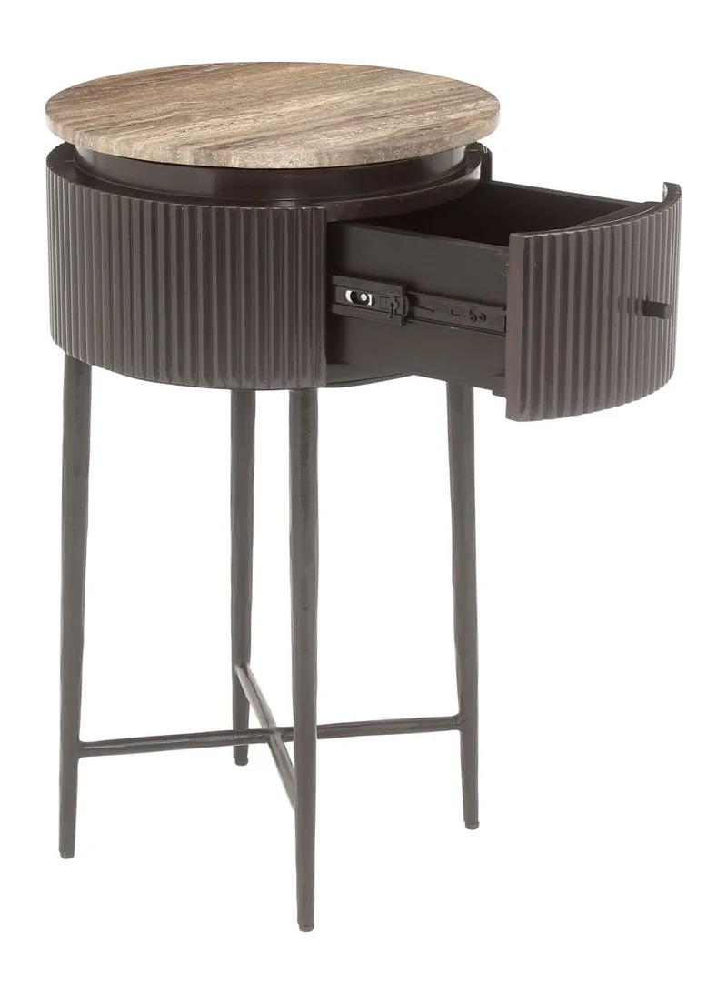 Beistelltisch Russo mit Travertin & Messing-Optik, ash brown –
