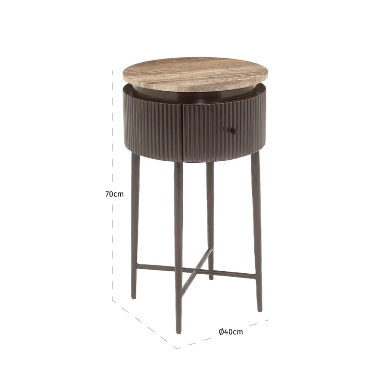 Beistelltisch Russo mit Travertin & Messing-Optik, ash brown –