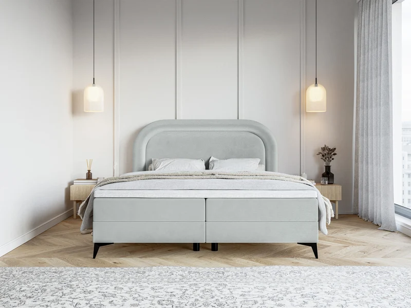 Kontinentalbett 160x200 cm Loreo mit Topper und Stauraum, Tauben-Velours, wasserabweisend