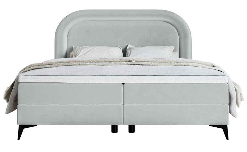 Kontinentales Bett 180x200 cm Loreo mit Topper und Stauraum, Taubengrauer wasserabweisender Samt