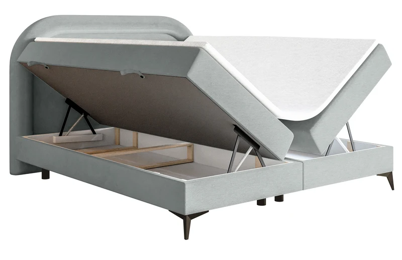 Kontinentales Bett 180x200 cm Loreo mit Topper und Stauraum, Taubengrauer wasserabweisender Samt