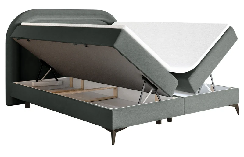 Kontinentalbett 180x200 cm Loreo mit Topper und Stauraum, grauer wasserabweisender Samt
