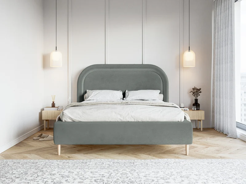 Gepolstertes Bett 160x200 cm Loreo mit Stauraum, grauer wasserabweisender Samt