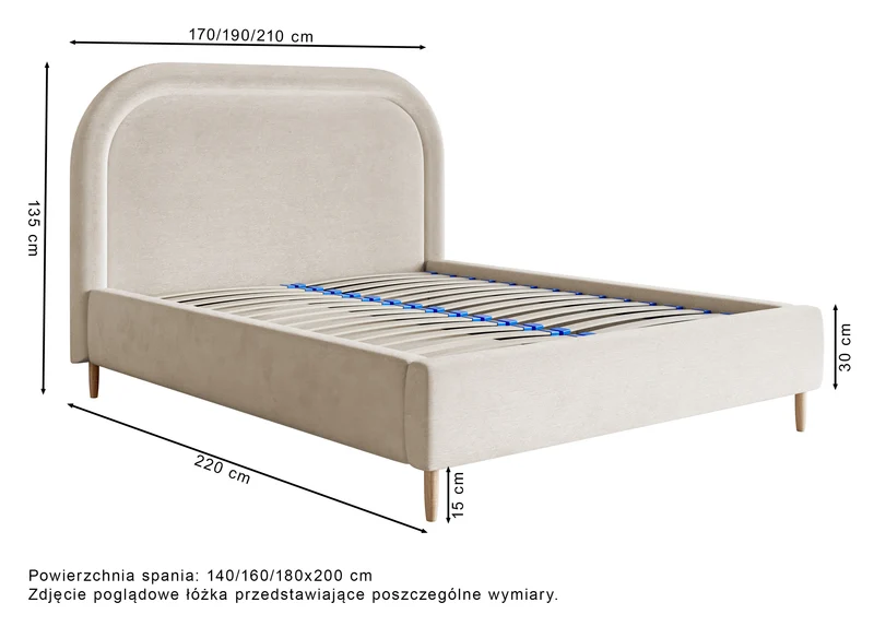 Gepolstertes Bett 160x200 cm Loreo mit Stauraum, Eukalyptus-Velours, wasserabweisend
