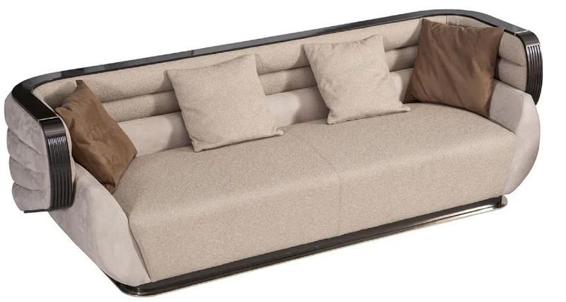 Casa Padrino Luxus Sofa Creme / Grau / Schwarz / Gold 275 x 95 x H. 80 cm - Wohnzimmer Sofa - Hotel Sofa - Wohnzimmer Möbel - Wohnzimmer Einrichtung - Hotel Möbel - Luxus Möbel - Luxus Einrichtung