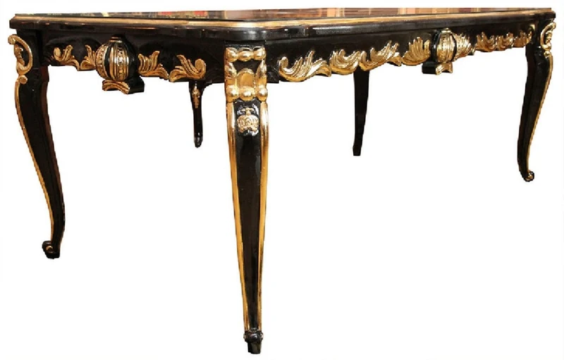Pompöös by Casa Padrino Barock Luxus Esszimmer Set Gold / Schwarz - Pompööser Barock Esstisch mit Glasplatte und 6 Barock Esszimmerstühle designed by Harald Glööckler - Barock Möbel