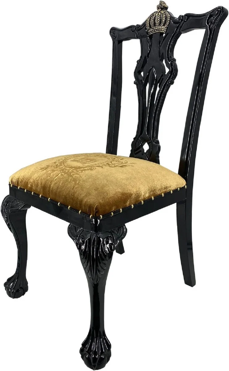Pompöös by Casa Padrino Barock Luxus Esszimmer Set Gold / Schwarz - Pompööser Barock Esstisch mit Glasplatte und 6 Barock Esszimmerstühle designed by Harald Glööckler - Barock Möbel
